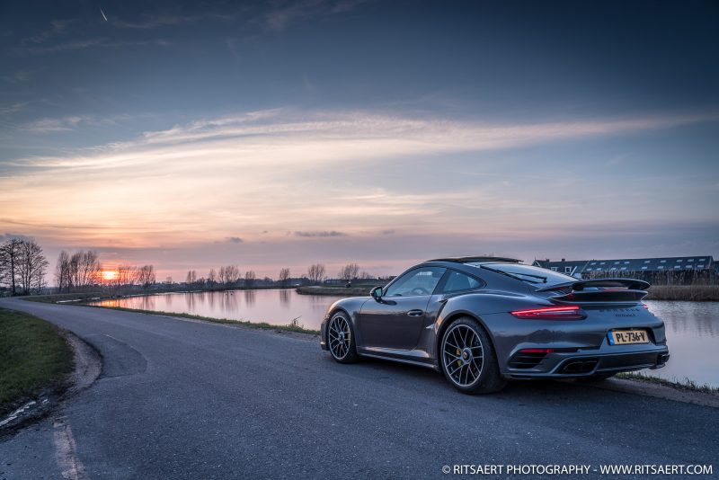 A Porsche 911 Turbo S while the sun is going under at Abcoude The Netherlands