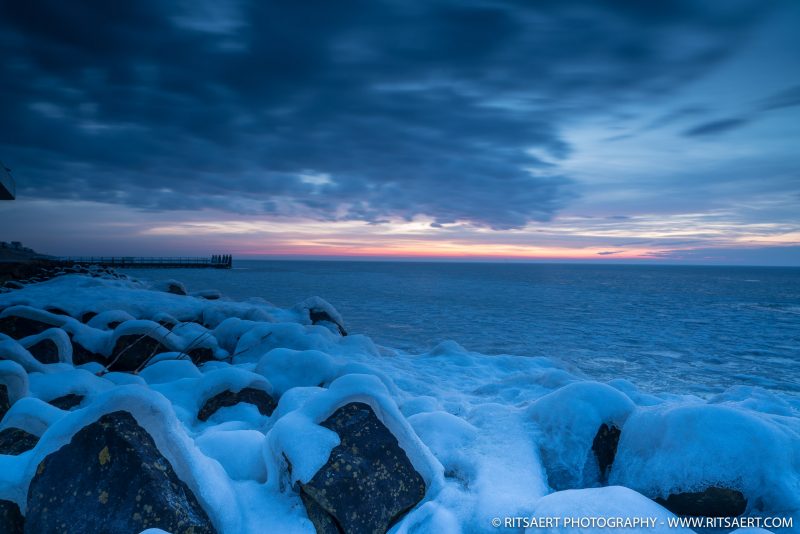 A nice image of a cold winter sunrise at the Afsluitdijk Holland